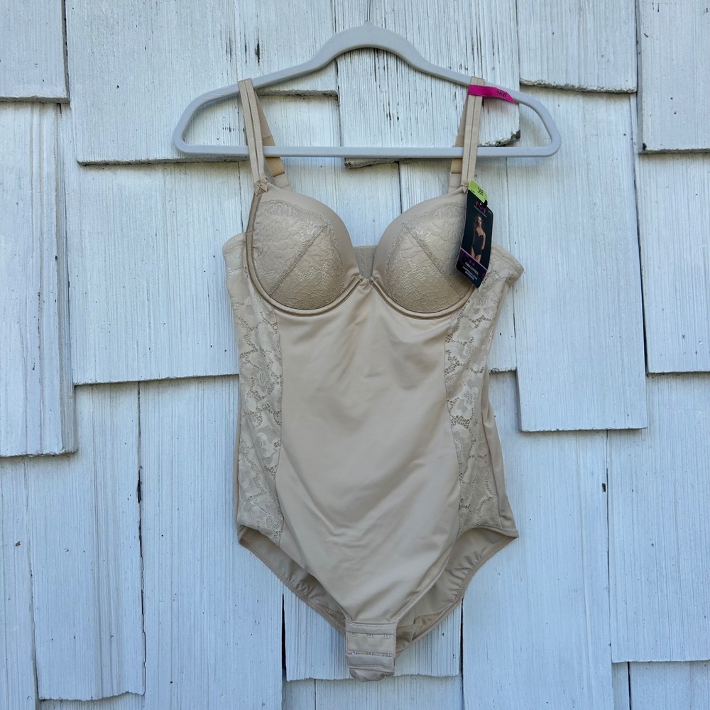 Push-up!! Maidenform Nude/ beige Lace Cup Bodysuit Shape wear. Padded cups.